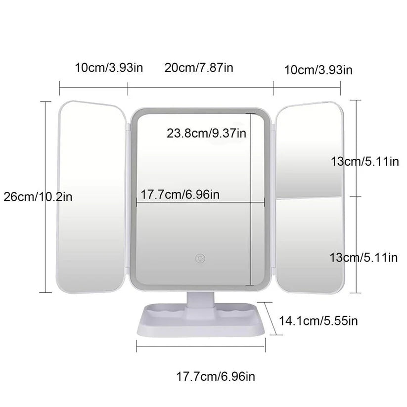 Tri-Fold LED Makeup Mirror  | GlowUpStudio™