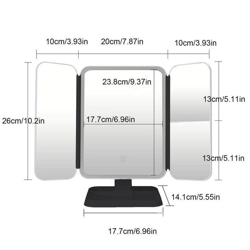Tri-Fold LED Makeup Mirror  | GlowUpStudio™