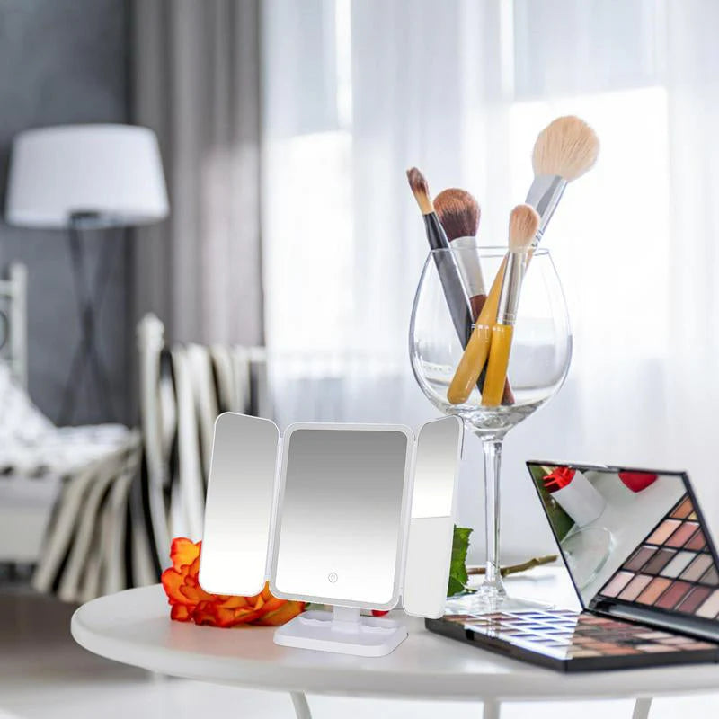 Tri-Fold LED Makeup Mirror  | GlowUpStudio™