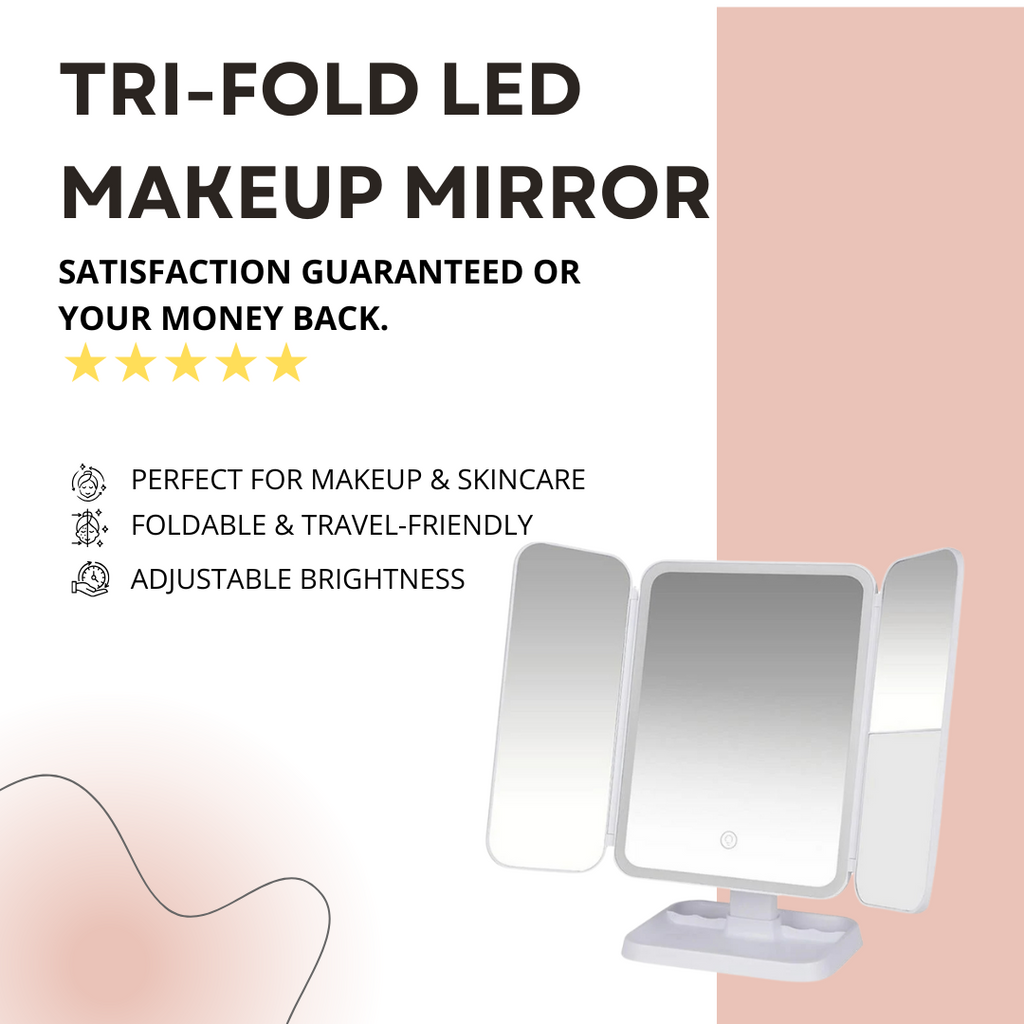 Tri-Fold LED Makeup Mirror  | GlowUpStudio™