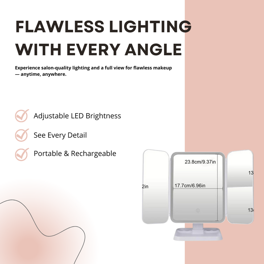 Tri-Fold LED Makeup Mirror  | GlowUpStudio™